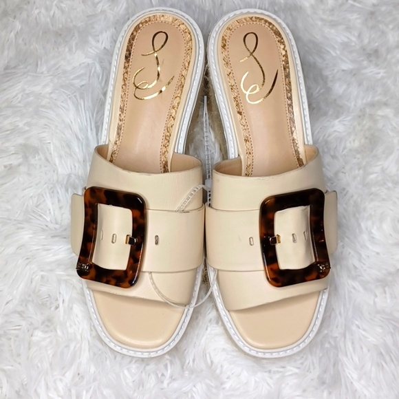 Sam Edelman Livi Cream Squared Open Toe Buckle Platform Wedge Sandals 9.5 - Picture 7 of 13